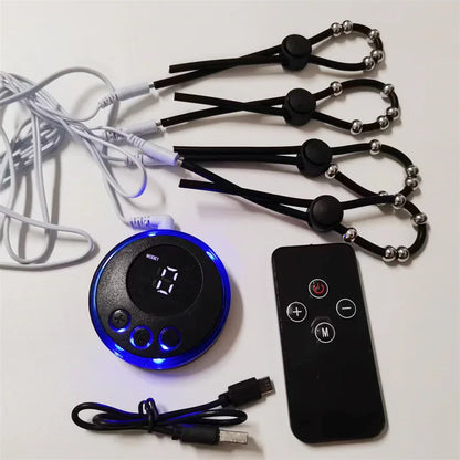 Silicone Cock Rings Male Penis Trainer Massage Male Testis Stimulation Remote Control 8 Modes Electric Shock Adult Toys for Men