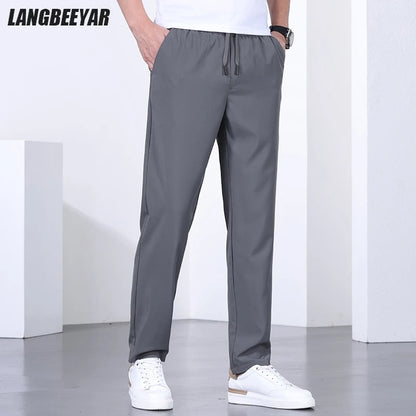 Premium Elastic New Brand Anti-pilling Drawstring Casual Fashion Men Breathable Office Business Long Pants Easy Care Trousers