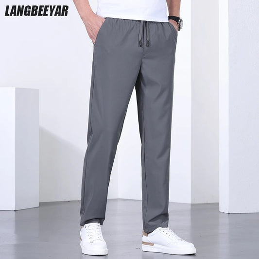 Premium Elastic New Brand Anti-pilling Drawstring Casual Fashion Men Breathable Office Business Long Pants Easy Care Trousers