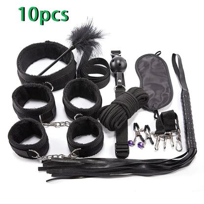 Erotic Sex Toys For Women Adults Games Nylon 16pcs Bondage BDSM Kits Handcuffs Sex Whip Mouth Gag Dildo Vibrator Anal Plug