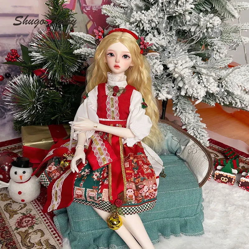 Celia Ball Jointed Doll 1/4 Christmas Fullset Ball Jointed Dolls for Red Dress Party Gift Toys Collection Shugafairy