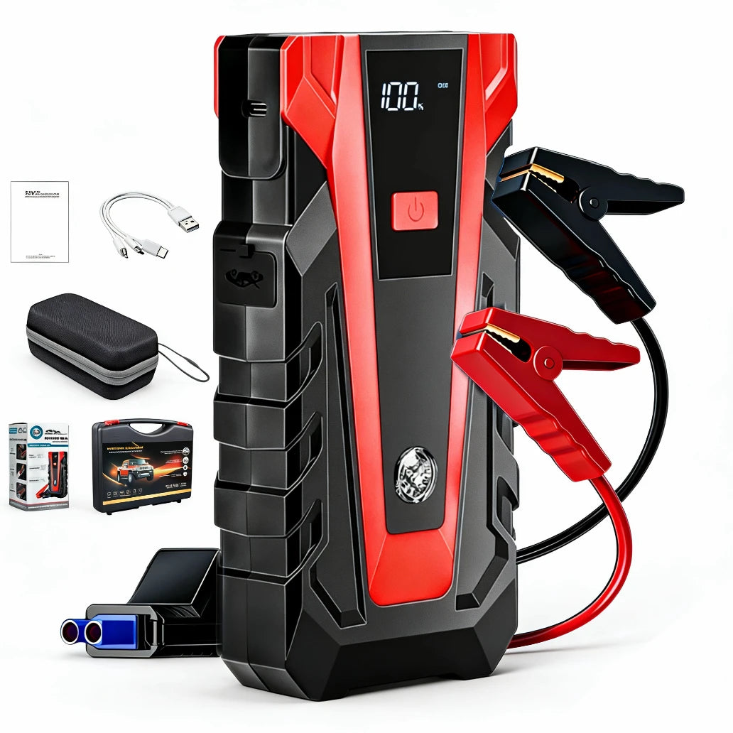 2026 New 12V Portable Jump Starter Equipped with Rechargeable Lithium Dual USB Ports LED Light Emergency Car Battery Booster