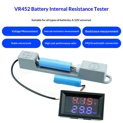 0.56 Inch Dual Digital Display Battery Voltmeter Resistor Tester Red Blue Display DC4-12V VR452 Internal Resistance Tester 1Set