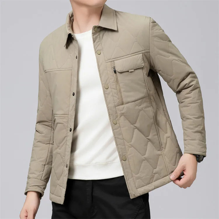 Men's 100% Wool-Filled Turn-Down Collar Cotton Jacket - Light Khaki (Black/Navy) M-3XL | Autumn Winter New Thickened Warm