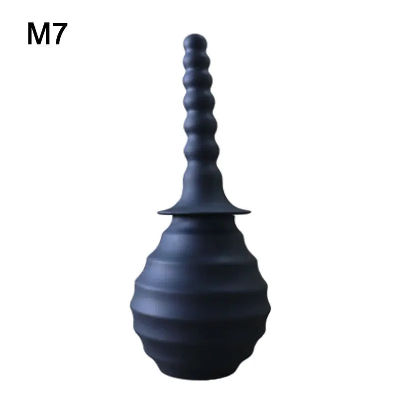 Black Liquid Silicone Anal Douche Enema Bulb - Anti-Backflow Anal Cleaner with Multiple Nozzles, Colon Cleansing Sex Toy for Men