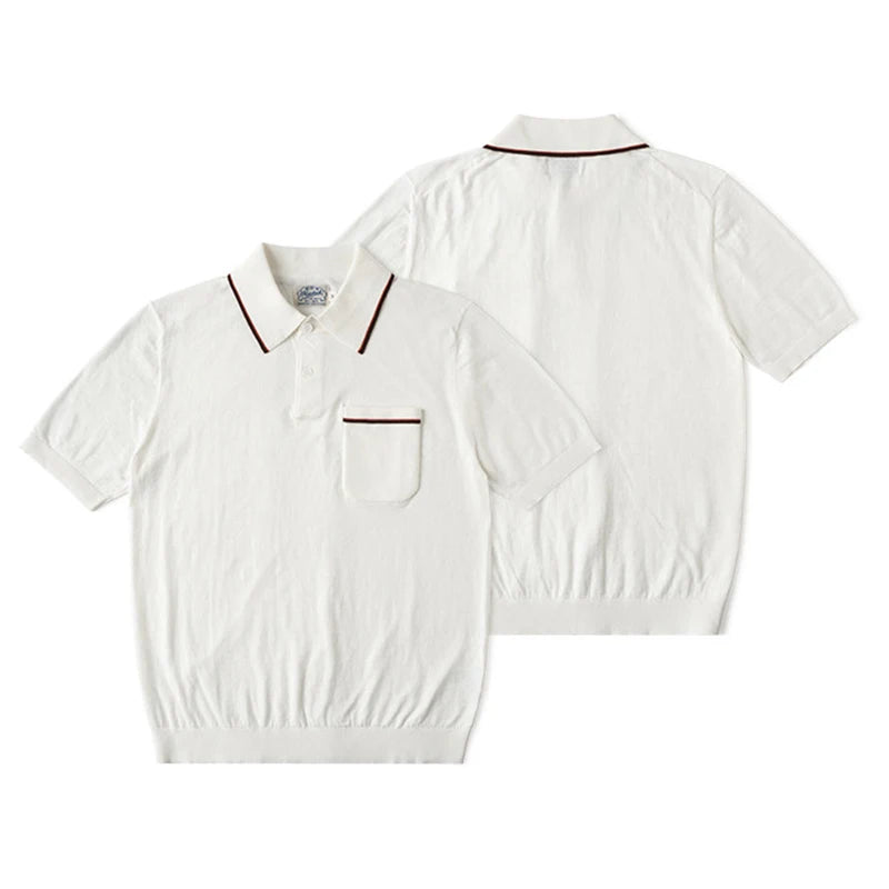 Non Stock Men's Short Sleeve Knit Polo Shirt Vintage Slim Fit Cotton Casual Breathable Golf Tennis Sportswear