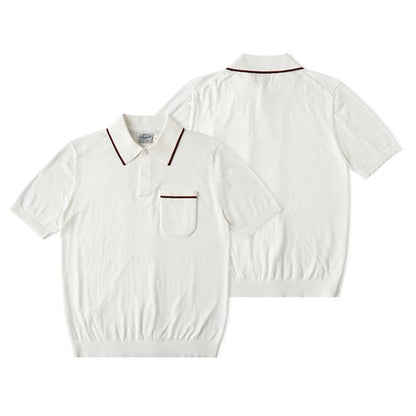 Non Stock Men's Short Sleeve Knit Polo Shirt Vintage Slim Fit Cotton Casual Breathable Golf Tennis Sportswear