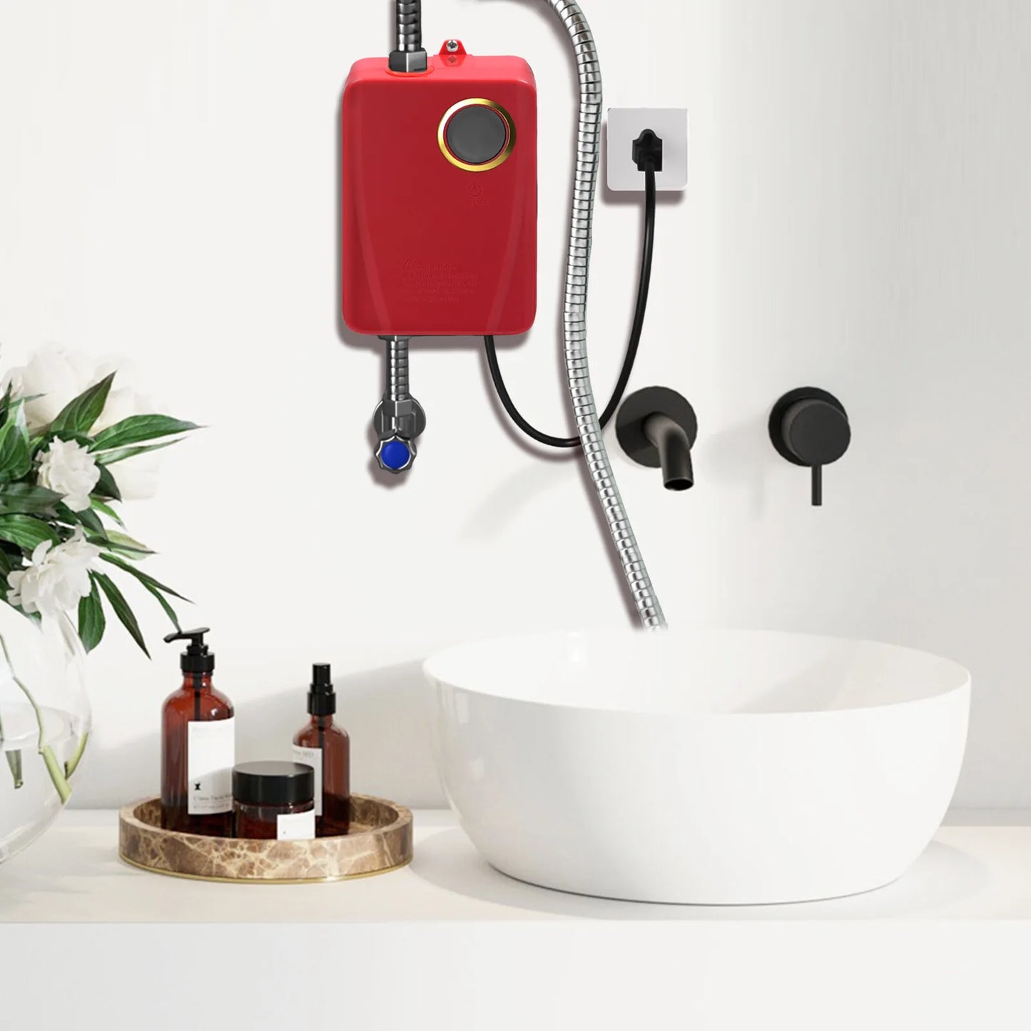 110V 3000W Stainless Steel Mini Water Heater XY-FA Red US Plug Instant Hot Water for Kitchen Bathroom