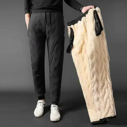 Winter Down Cotton Pants Men Casual Waterproof Zipper Pocket Thickened Wool Warm Pants Jogger Outdoor Cold-proof Ski trousers