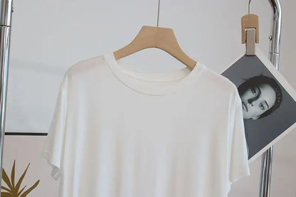 Ultra-Hand Feel Short Modal T-Shirt Women's  Summer 2025 Slimming round Neck Short Sleeve  Color Base Shirt