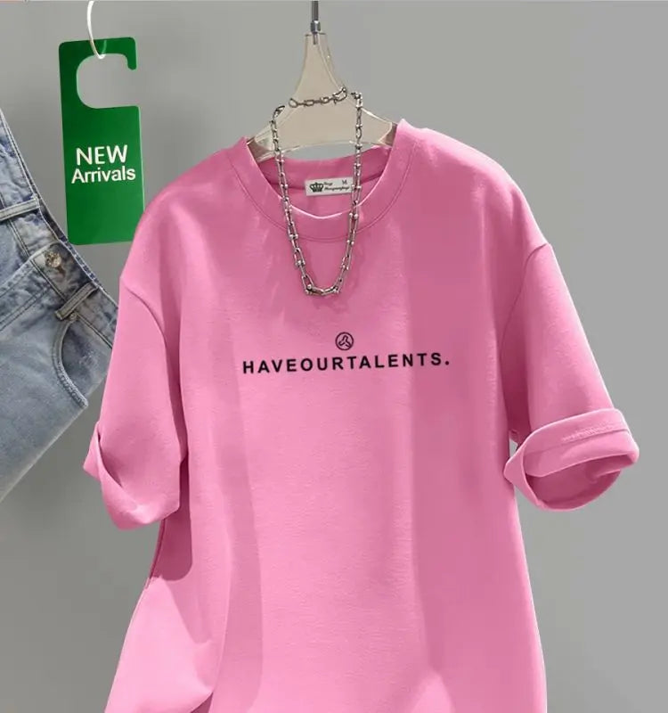 Women's Clothing Cotton T-shirt Spring/Summer Small Letters Short Sleeve Casual Tees Lady Versatile O-neck Basic Large Size Tops