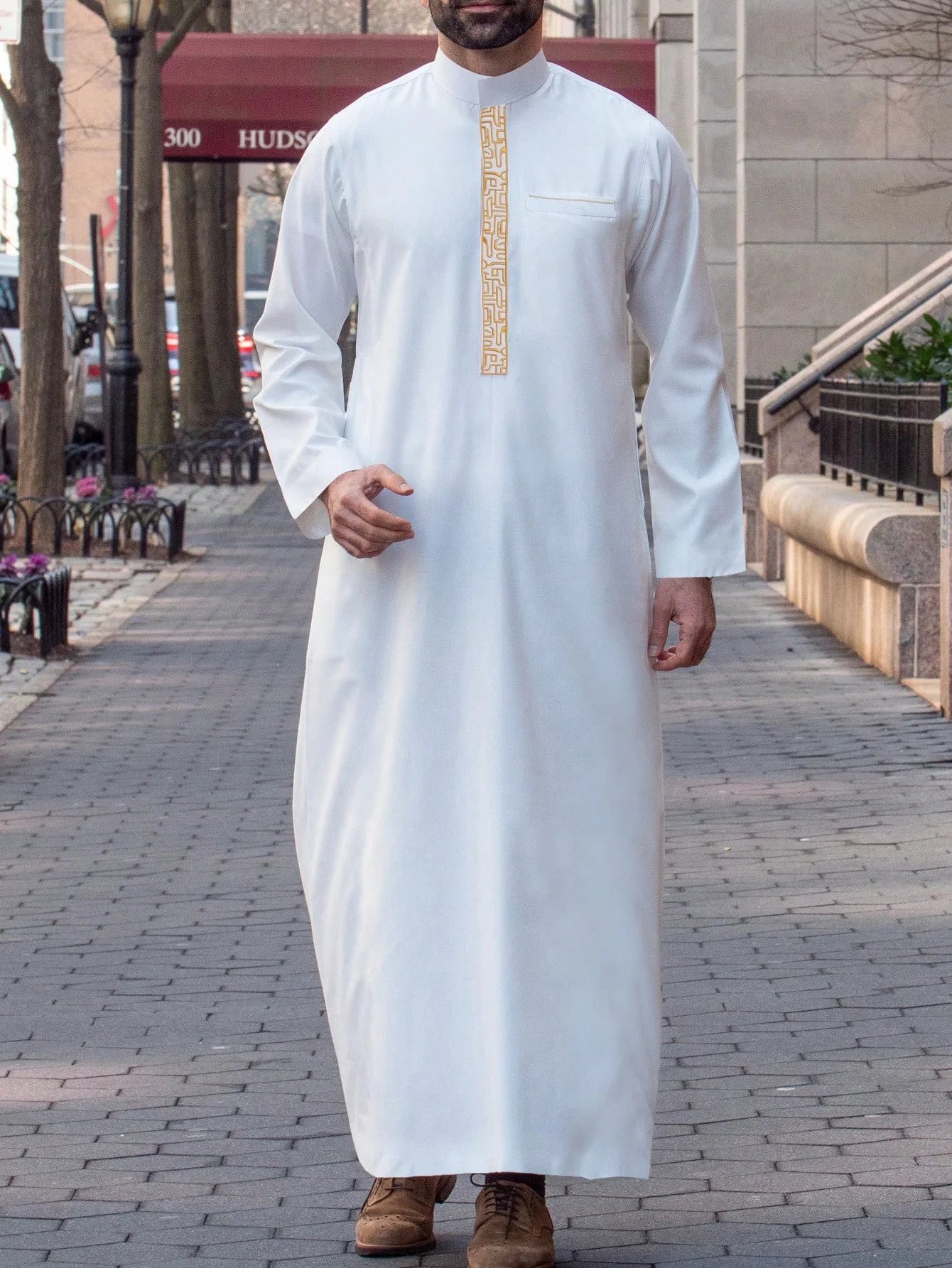 New Muslim men's Thobes Formal wear long sleeve embroidery simple men's loose casual Arabic Islamic national style loose robe