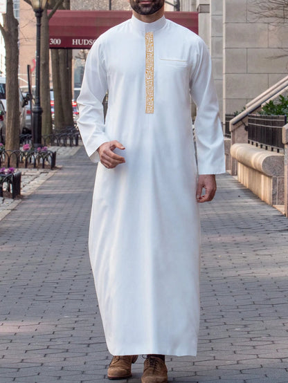 New Muslim men's Thobes Formal wear long sleeve embroidery simple men's loose casual Arabic Islamic national style loose robe