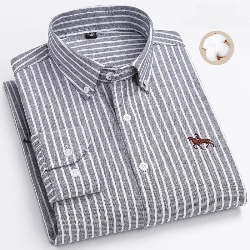 Plus Size 6XL 100% Cotton Long-Sleeve Shirts for Men Oxford Slim Fit Formal Shirt Without Pocket White Office Elegant Clothes