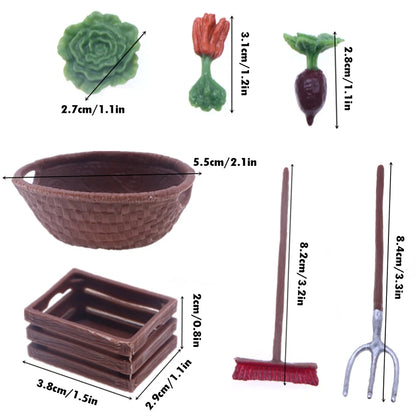 1Set 1:12 Dollhouse Miniature Farm Tool Ax Shovel Pull Cart Broom Boots Watering Can Garden Decor Toy Doll House Accessories