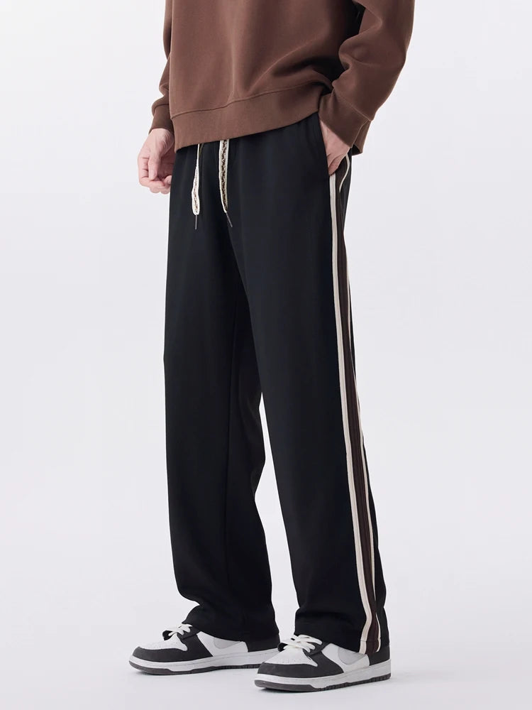 2025 Autumn New Straight Sweatpants Men Korean Fashion 330gsm Stretch Knit Sports Pants Loose Fit Wide Leg Casual Trousers