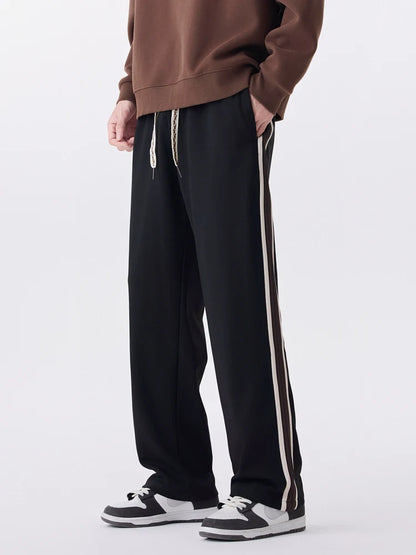 2025 Autumn New Straight Sweatpants Men Korean Fashion 330gsm Stretch Knit Sports Pants Loose Fit Wide Leg Casual Trousers