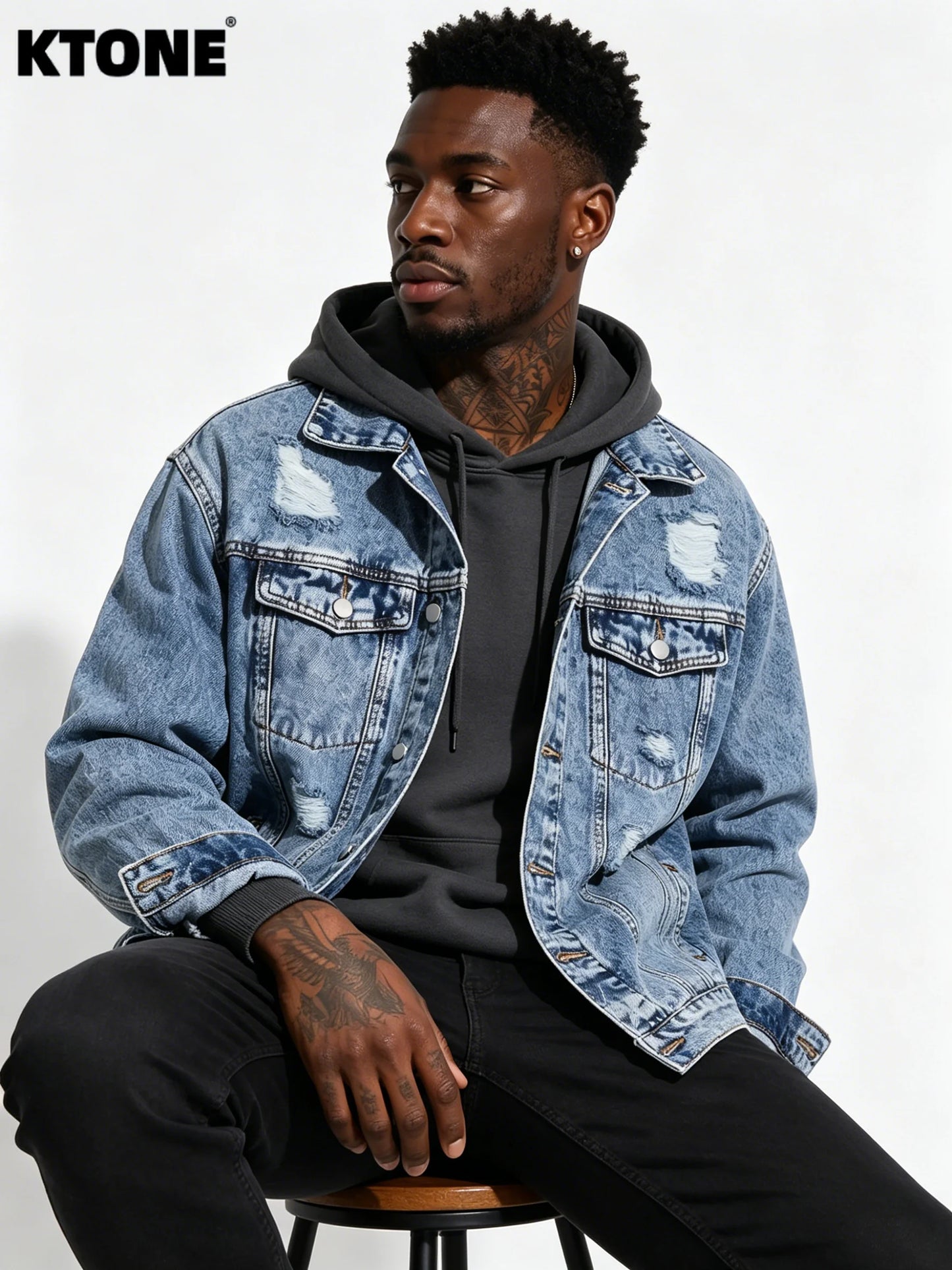 Modern Street‑Style Denim Jacket For Men Breathable Daily Outerwear No Added Decor Not Hooded Sweatshirt