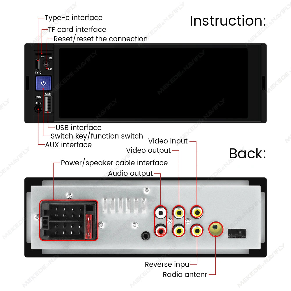 1din 6.86inch HD Touch Screen Multimedia Player Wireless For Apple Carplay Android Auto Support Bluetooth AUX Mirror Link FM SWC