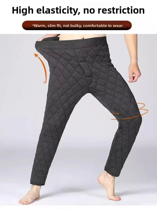 Thickened Cotton Pants Men's Mid-aged Home-wear Close-fitting Base Layer Warm Trousers Grandpa's Winter Clothes Straight-leg ...