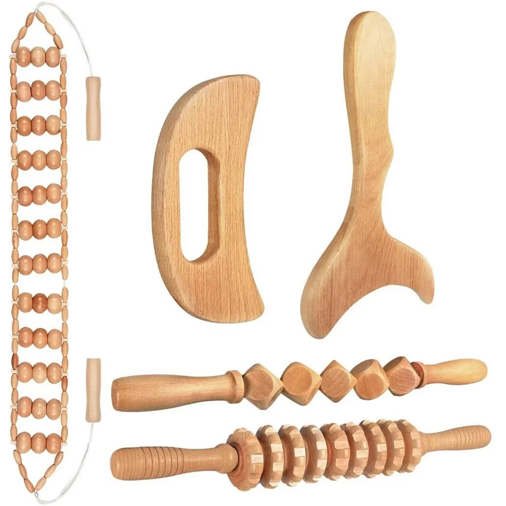 Wood Therapy Massage Tools, Wood Lymphatic Drainage Massage Tools Set for Body Sculpting, Maderoterapia Kit for Anticellulite