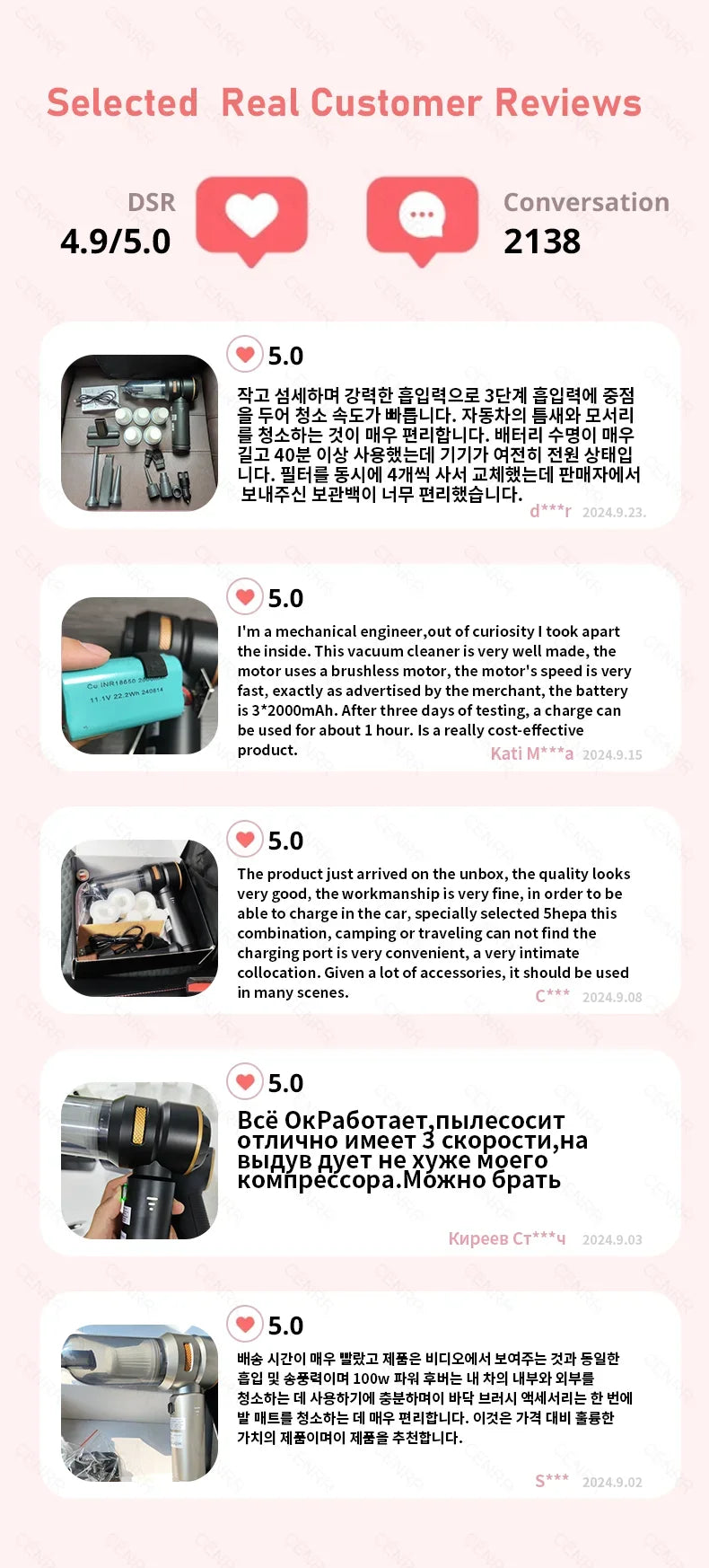 CENRR 998000PA Car Vacuum Cleaner Portable Powerful HandHeld Car Cleaner Dust Display Lamp Strong Suction Air Gun