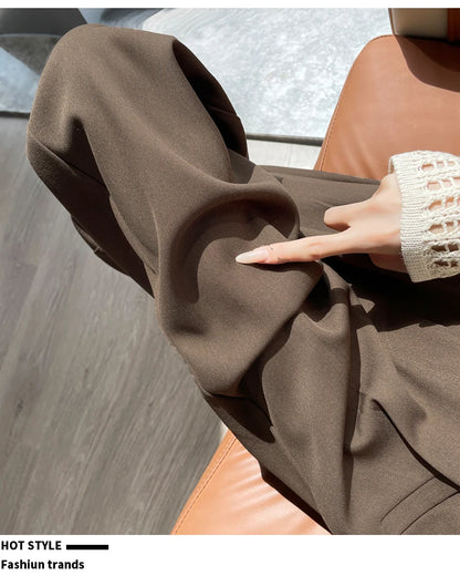 Seoulish Autumn Elegant Women's Wide Leg Pants 2024 New Korean Solid Button Casual Loose Office Full Length Trousers Female