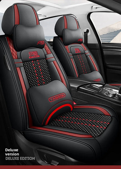 Universal Auto Split Seat Car Full Seat Cover Breathable Ice Silk Nappa Leather Car SUV Cushion Full Seats Cover Protection