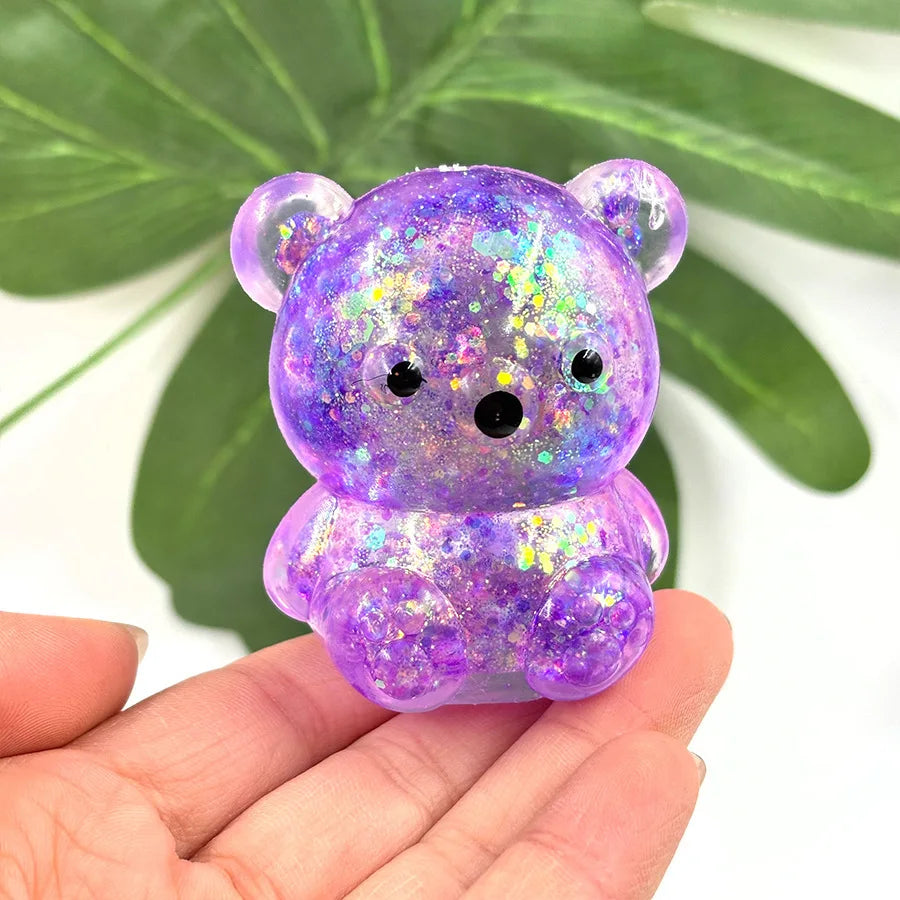 Cute Cartoon Glitter Colorful Bear Slow Rebound Squishy Toy, Super Soft Squeeze Fidget for Adult Stress Anxiety Relief & Gift