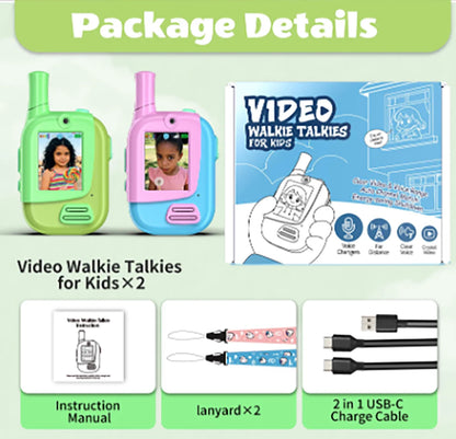 2 Pack Rechargeable Kids Video Walkie Talkies with 4 Voice Changer Functions | Indoor & Outdoor Games, Camping, Hiking, Travel |