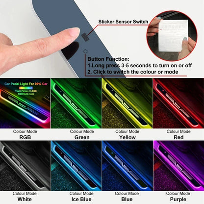 Customizable Car LED Welcome Pedal Light RGB Controllable Auto Interior Atmosphere Light Door Opening Warning Threshold Light