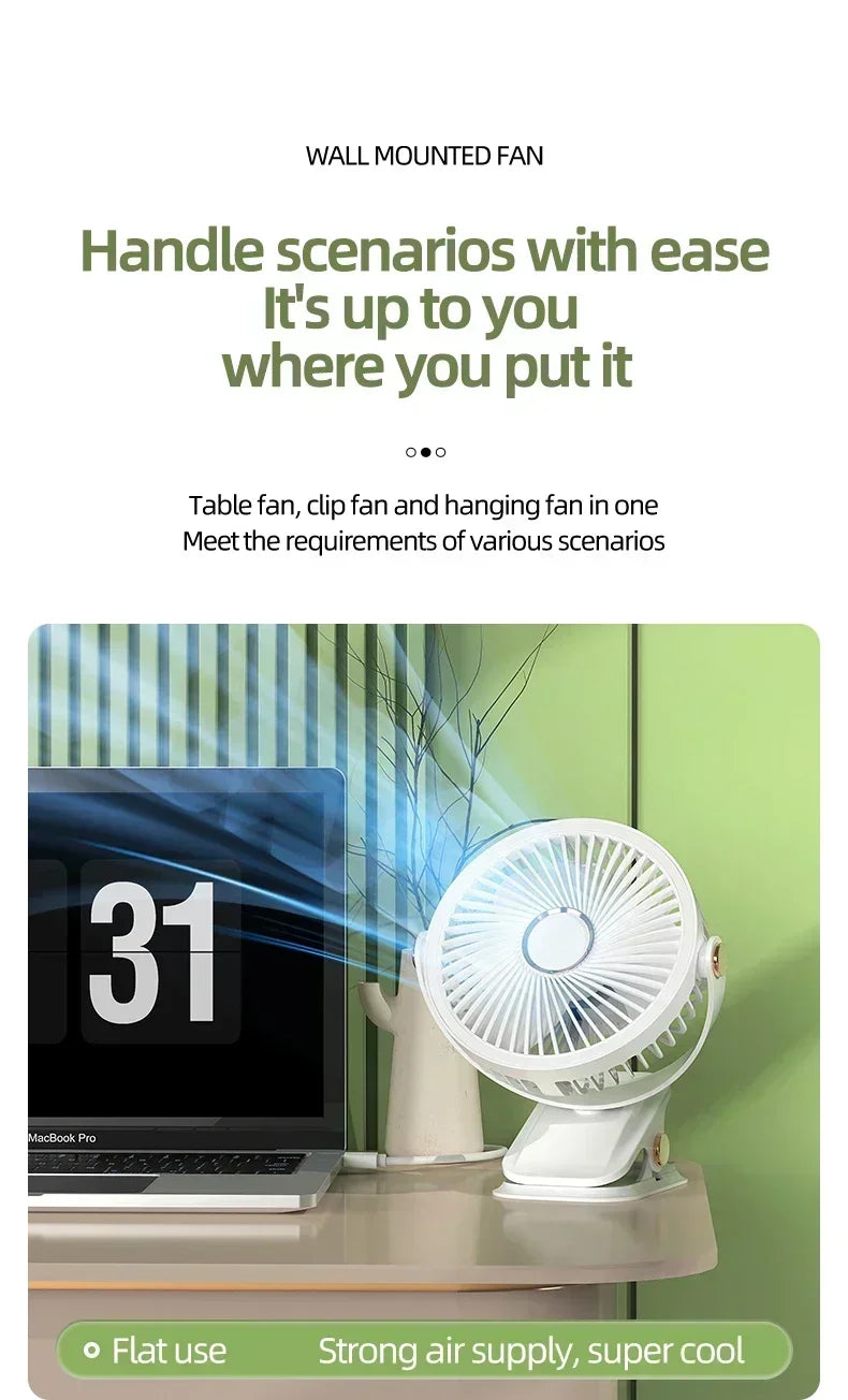 Car Rechargeable Desktop 2000mAh Portable Outdoor Home Fan Air Cycle Device Wireless Ceiling Mounted WithLED Light Clip on Amagi