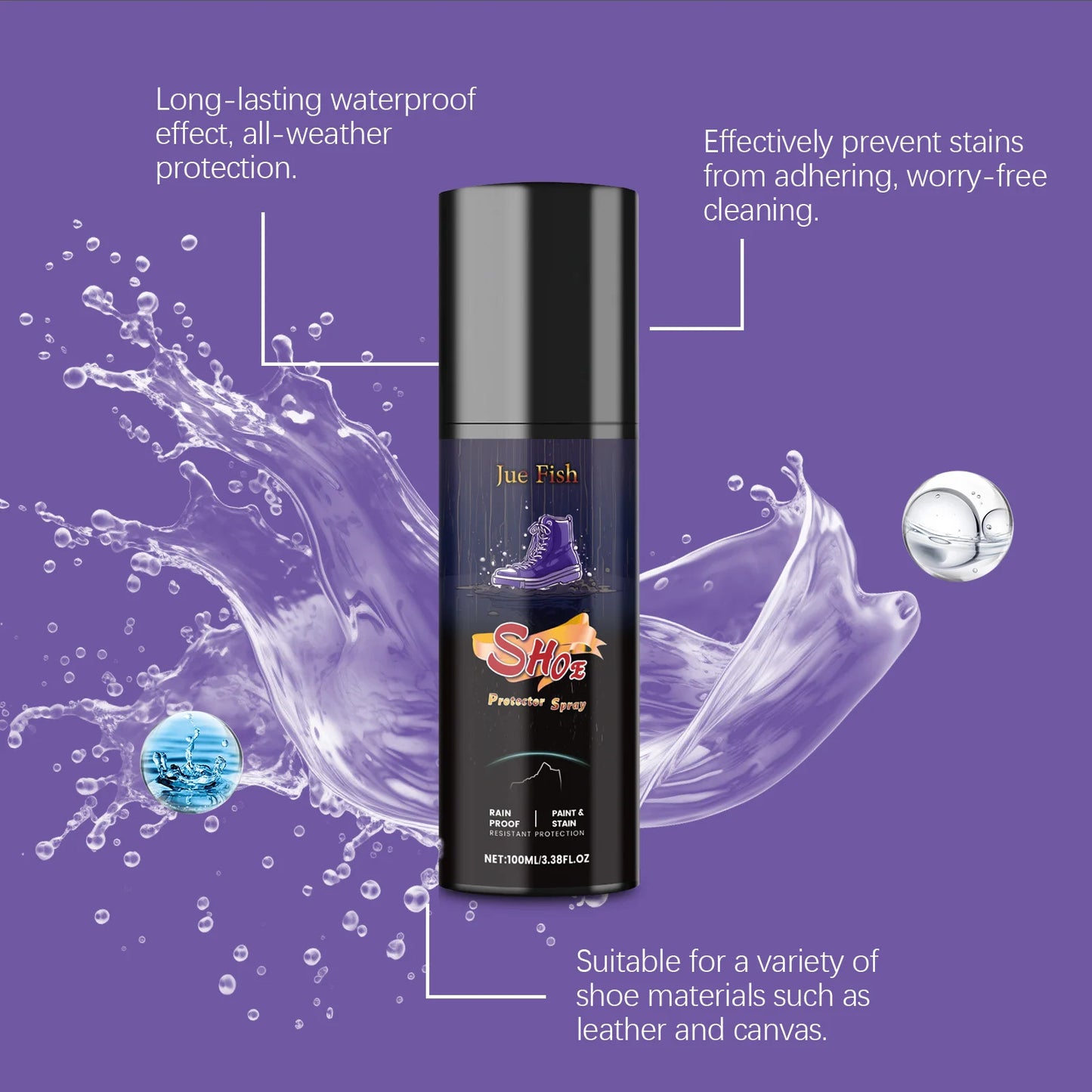 100ML Shoe Protector Spray Cleaning Dirts Lasting Rainproof Waterproof Stain Repellent Footwear Spray for Suede Canvas Sneakers