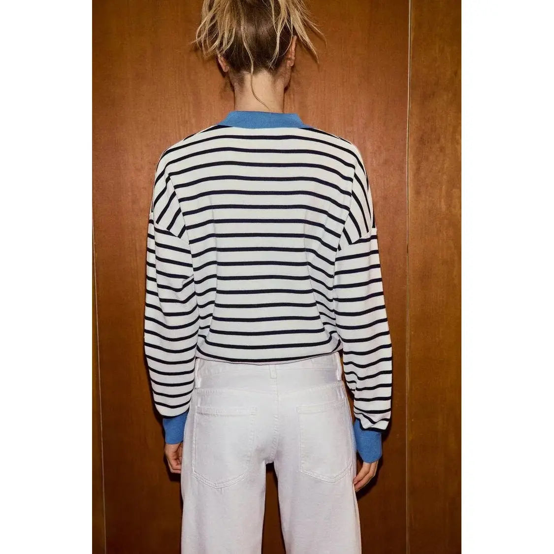 Spring Summer New Women's Knitted Stripe  Shirt Versatile ZR Style Fashion Classic Business Casual Long Sleeve Polyester