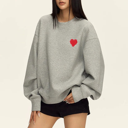 AMI AMORING2025 New Fashion Trend Brand Embroidered Love A Hoodie Women's Simple Couple's Wear Men's Loose Round Neck Pullover
