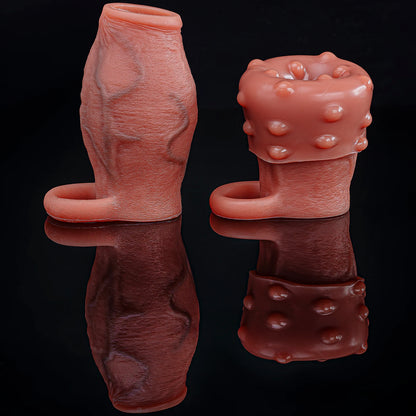 Open-Head Penis Sleeve with Round Granular Beads Dots-Silicone Male Delay Lock Sperm Ejaculation Reusable Cock Extender Sex Toy