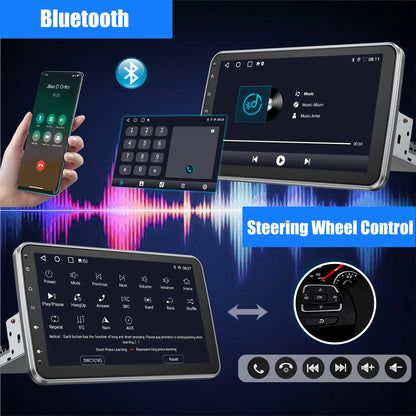 10.1'' 4+64GB 360° Rotatable Single 1DIN Car Stereo Android 14 Carplay WIFI Head Unit FM Radio Bluetooth SWC GPS Navi+DVR&Camera