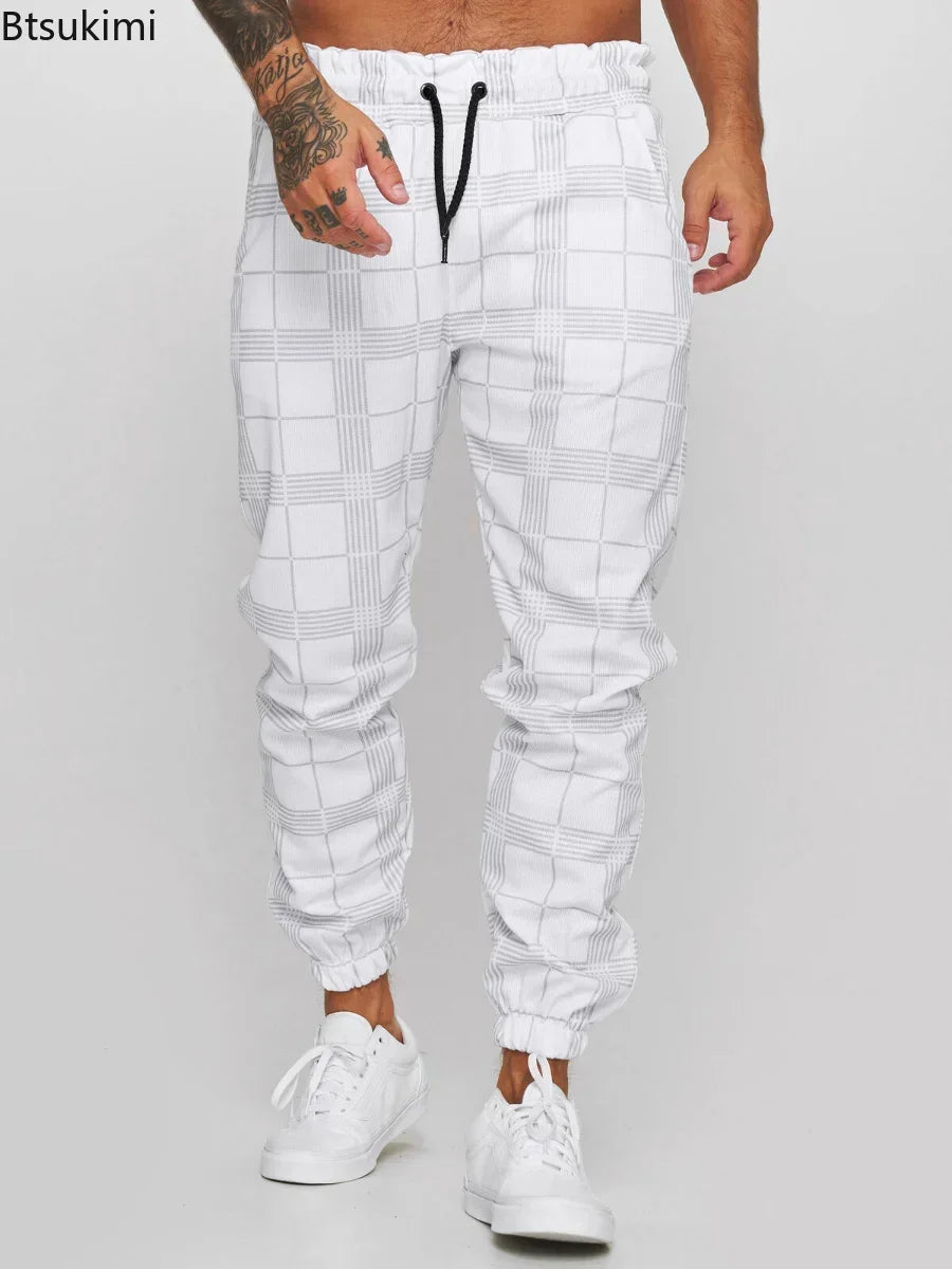 2026 Men's Fashionable Casual Fabric Plaid Design Street Sports Pants for Men's Fitness Gym Wear