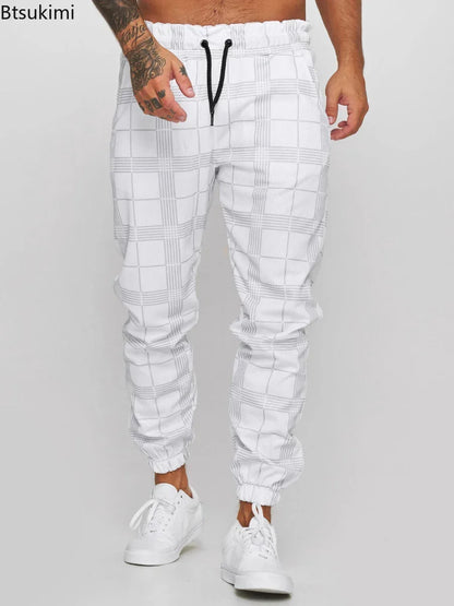 2026 Men's Fashionable Casual Fabric Plaid Design Street Sports Pants for Men's Fitness Gym Wear