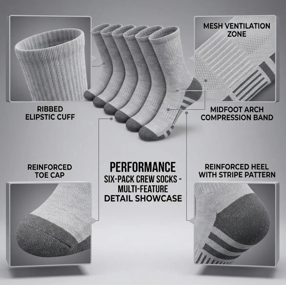 INSELLE Men's Professional Sports Socks, Towel Bottom, Shock Absorbent, Buffer, Arch Protection, Odor proof, Sweat wicking