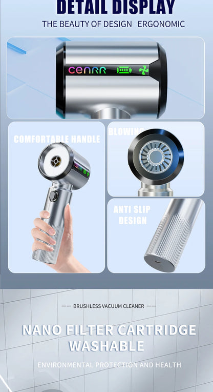 CENRR New Car Vacuum Cleaner Wireless Mini Powerful Portable HandHeld Car Cleaner LED Power Display Gift Lamp Air Gun  7500mAh