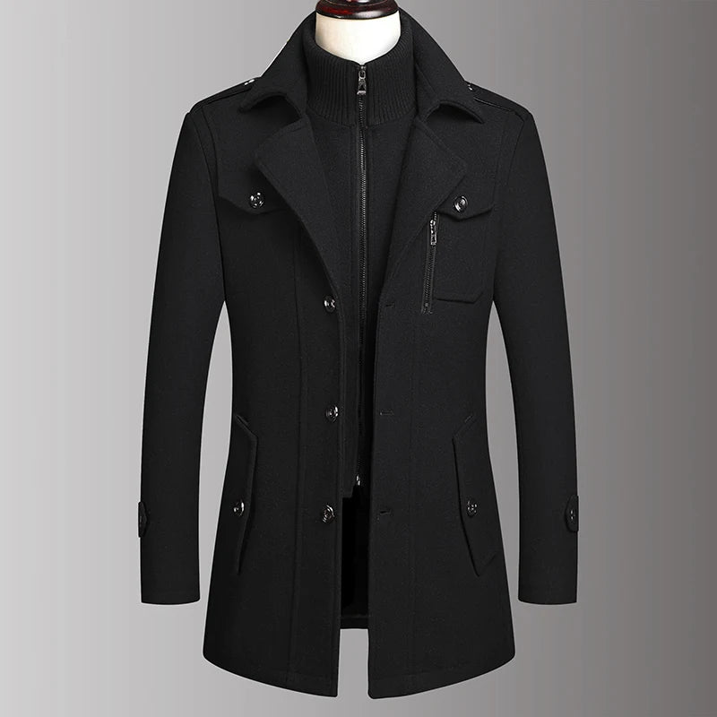 2026 Eur High-quality Double-neck Middle-aged Men's Wool Coat, European-sized Fashionable, Cool and Casual Wool Men's Coat