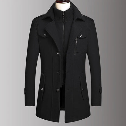 2026 Eur High-quality Double-neck Middle-aged Men's Wool Coat, European-sized Fashionable, Cool and Casual Wool Men's Coat