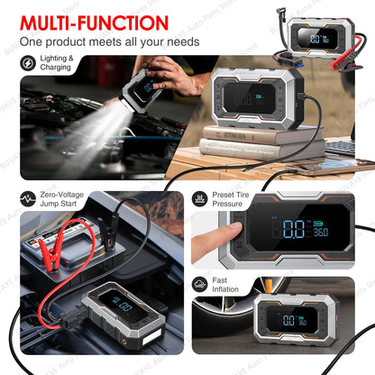 BUVAYE 2026 Newest Portable Car Jump Starter 6000A, 153PSI Tire Inflator for 12L Petrol & Diesel Engines, With EVA Storage Case