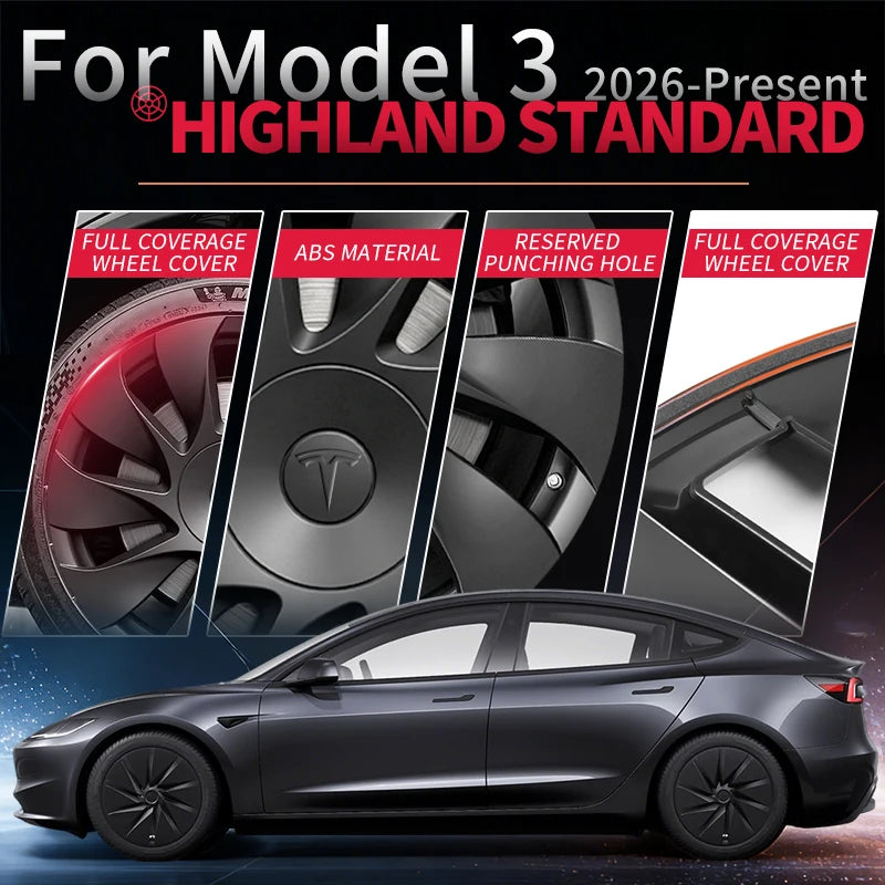 4PCS Hubcaps for Tesla Model 3 Highland 2026 Standard 18Inch Full Rim Covers Replacement Wheel Cover Accessories Only for Standa
