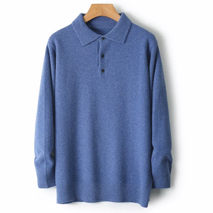 Autumn And Winter 100% Pure Wool Men's Polo Lapel Sweater Loose Large Size Casual Knit Bottoming Shirt
