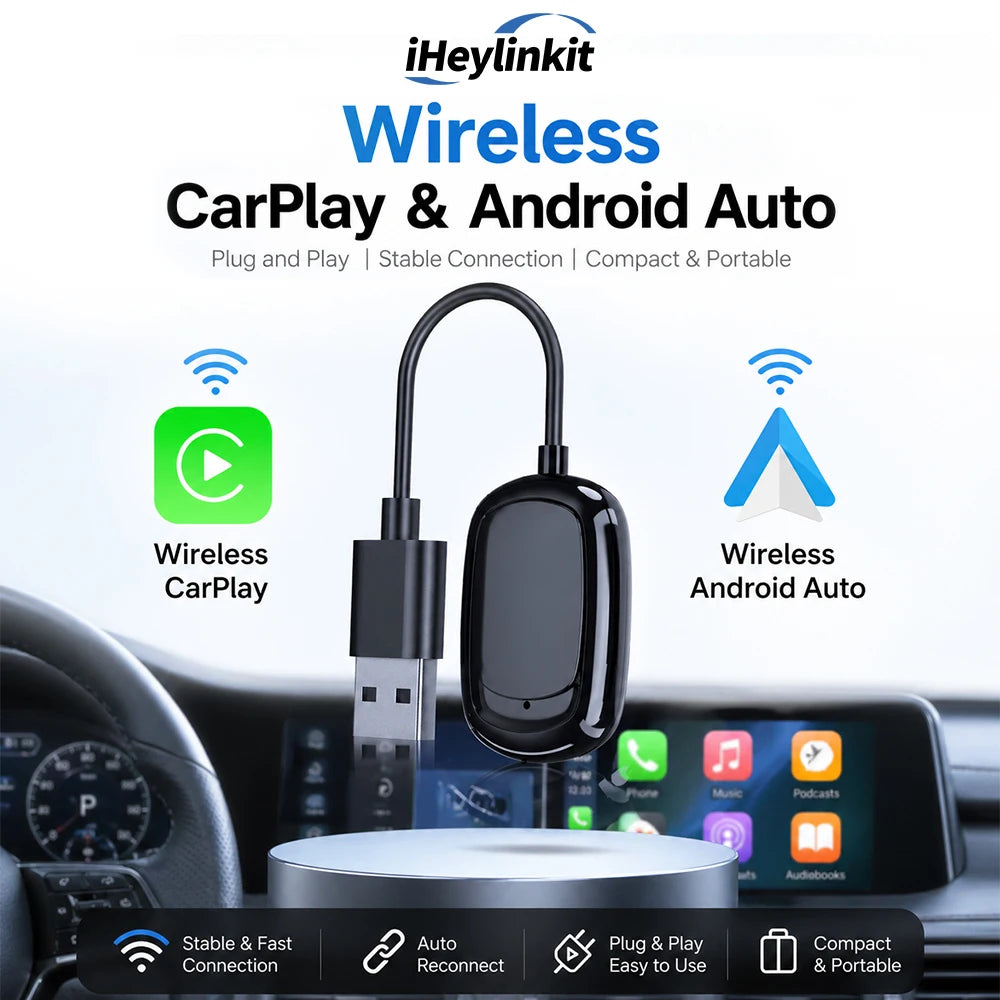 IHeylinkit New 2 In 1 Mini Wireless Carplay Android auto Wireless Adapter Smart connectivity for most vehicle models