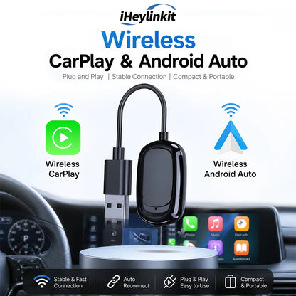 IHeylinkit New 2 In 1 Mini Wireless Carplay Android auto Wireless Adapter Smart connectivity for most vehicle models