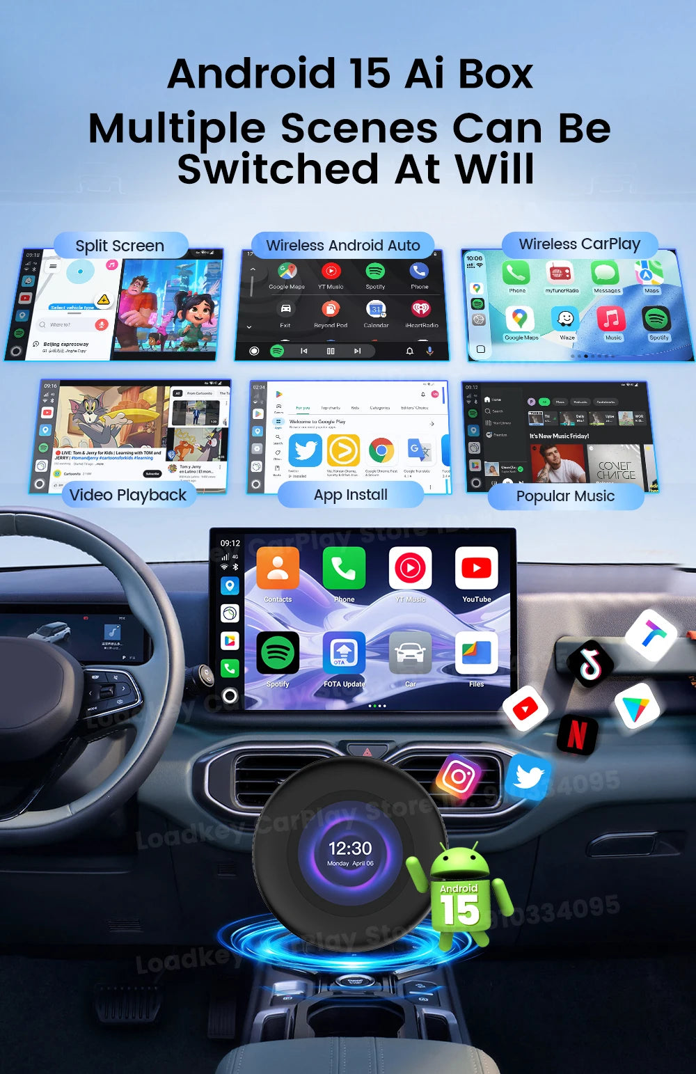 Carlinkit Ultra3 Android Tv Box Android 15 Wireless Carplay Adapter QCM6350 Smart Car Ai Box Carplay For Netflix Youtube 5G LTE