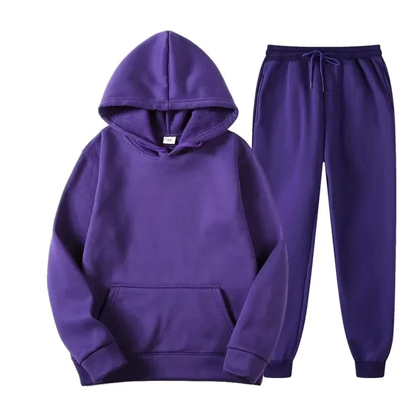 2026 Winter Eco-Friendly Soft Tracksuit Men's Set Long Sleeve Pullover Jogging Pants 2pcs Fitness Running Suits Sportswear Male
